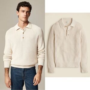 NEW J CREW Ribbed heritage cotton sweater-polo in Natural